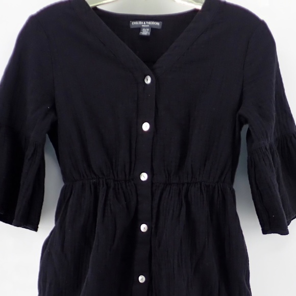 Chelsea & Theodore Women's Cotton Gauze Tiered Button Up Midi Dress XS ~Extra SM - Picture 4 of 7